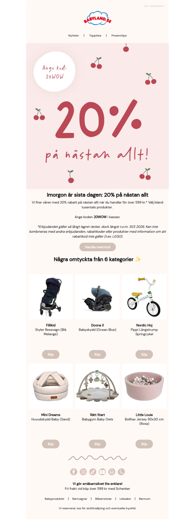 Imorgon är sista dagen: 20% på nästan allt vid köp över 599 kr ☀️