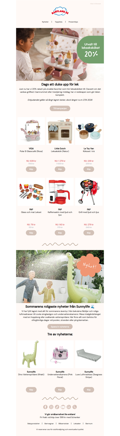 🍳 20% utvalt för leksaksköket & solsäkra nyheter från Sunnylife! ☀️