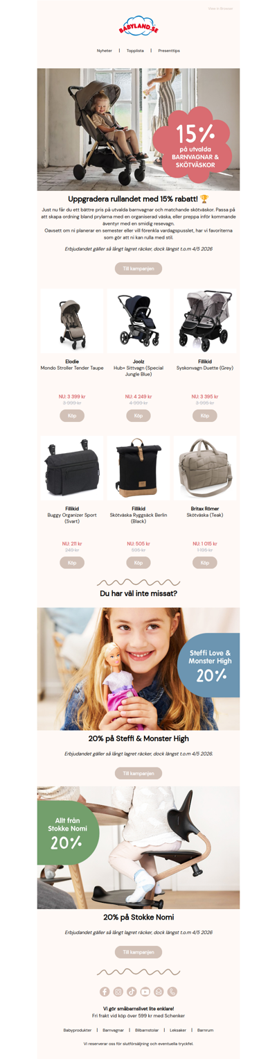 15% på utvalda barnvagnar & tillbehör