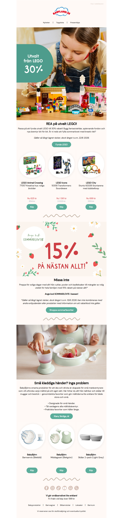 30% på utvalt LEGO 👀 Matdags med BabyBjörn