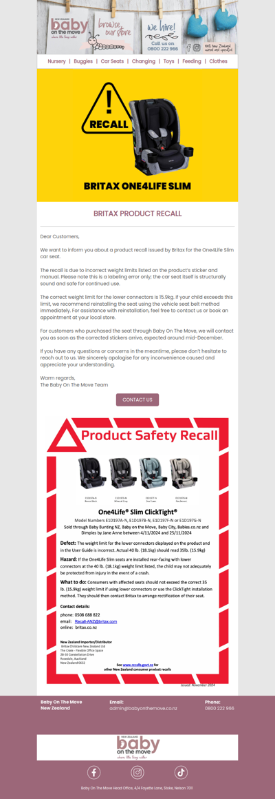 Product recall ⚠️ Britax One4Life Slim