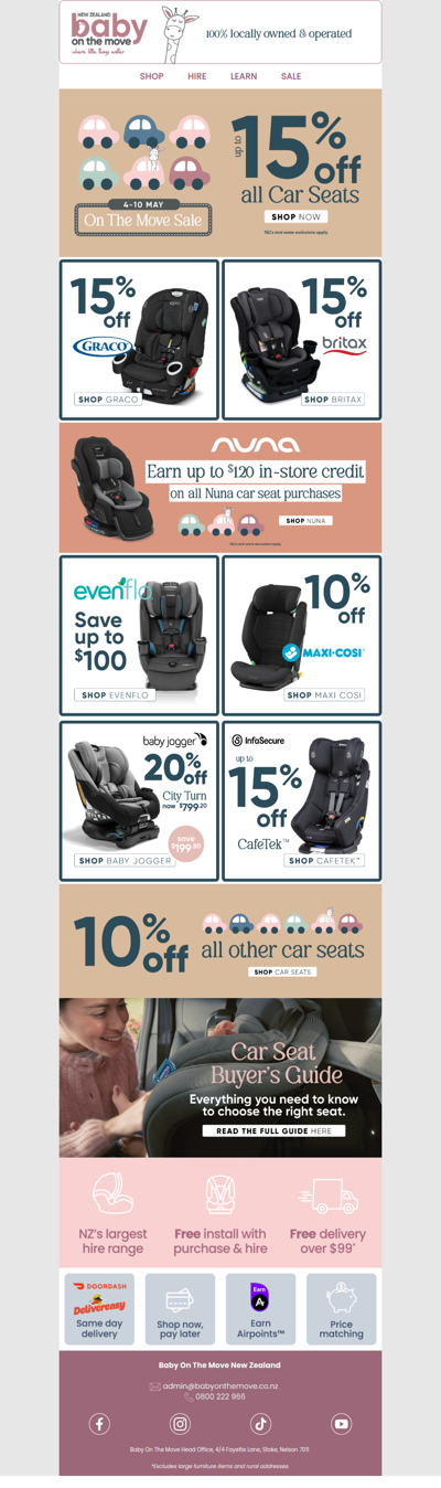 Save up to 15% on all car seats!