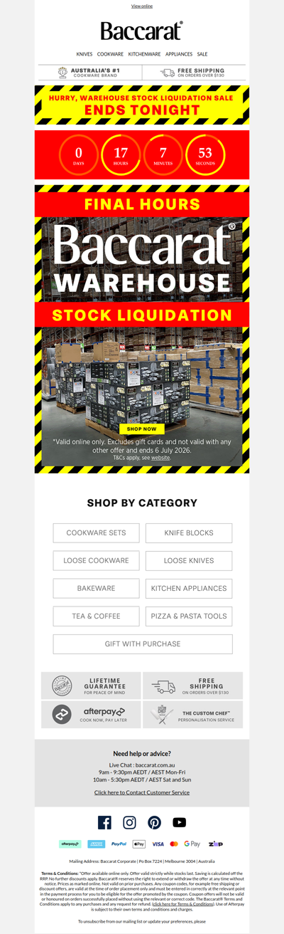 LAST CHANCE! Warehouse Liquidation ENDS Tonight!