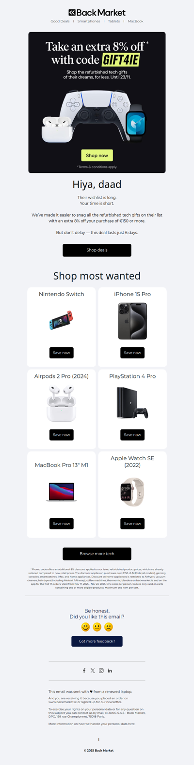 Take an extra 8% off, daad