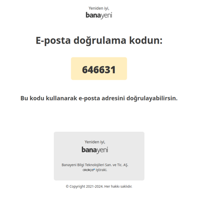 Banayeni e-postanı doğrulama 📨 Kod: 646631