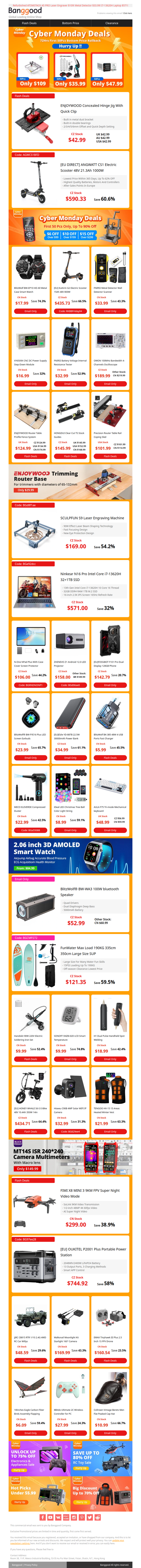 [Cyber Monday Start] 72Hrs Limited Deals>>ANGWATT CS1 E-Scooter 1000W $590.33! FunWater 350cm SUP $121.35! Blitzwolf 100W Bluetooth Speaker $52.99!