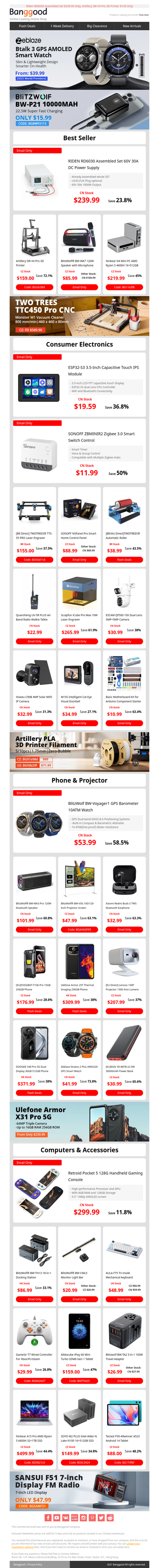 [New] Artillery PLA 3D 10kg Printer Filament Only $89, BlitaWolf BW-Voyager1 Smart watch Only $54.99!