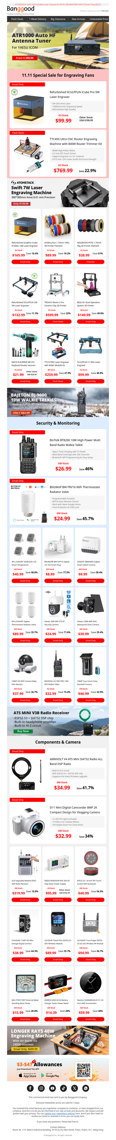 [11.11 Sales] Only $99.99 Refurbished SCULPFUN iCube Pro, ATR1000 Auto HF Antenna Tuner $299.99