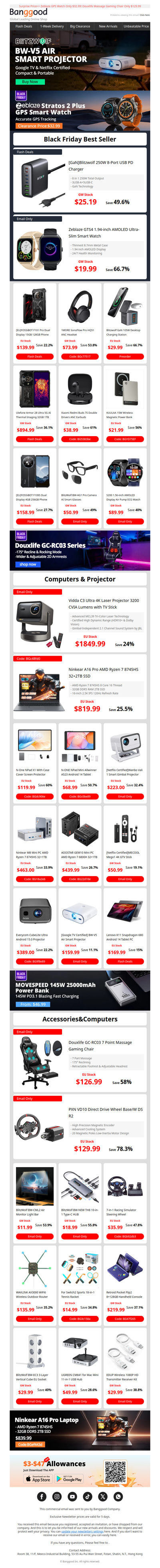 📹[Smart Device Blαck Fridαy Sale] BW-V5 Air Smart Projector Only $159.99, Zeblaze GTS4 Smart Watch Only $19.99.