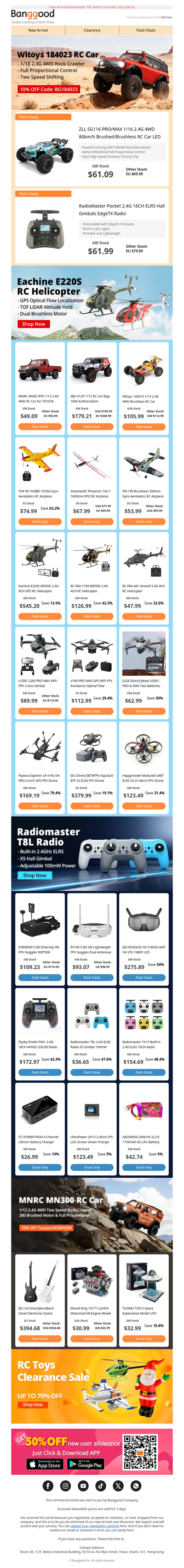 [ Up to 70% Off Christmas Sale ] Hurry! TOYOTA RC Car Only From $49.09!Brushless Gyro Airplane Only $53.99! RC ERA A61 Airwol Only $47.99,Shop Now>>