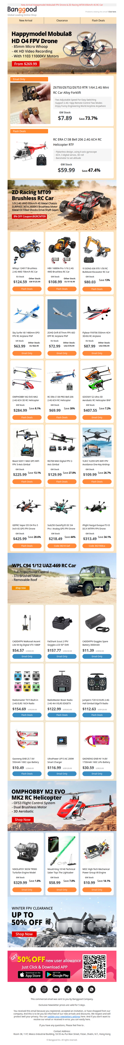 Last Time To Save Big!Low To $7.89!RC ERA C138 Helicopter Only $59.99!FPV Airplane Only $63.99! Grab Now>>