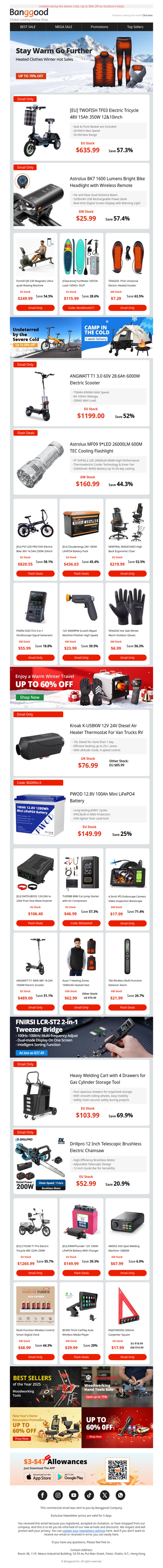 [This New Year Never Cold!] Up To70% OFF! TENGOO Heated Clothes 6000W ANGWATT T1 E-sctoor $1?99.99, Kroak 10L Diesel Heater Low to $7?.99 Hurry!
