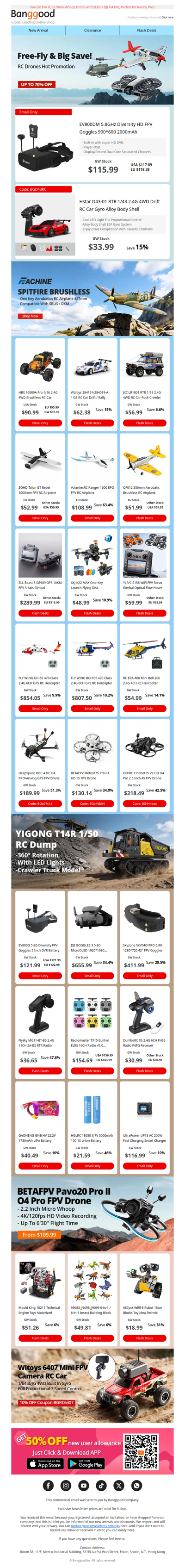 FPV Flash Sale: 50% Off Racing Drones+Mini RC Cars, Limited Stock!