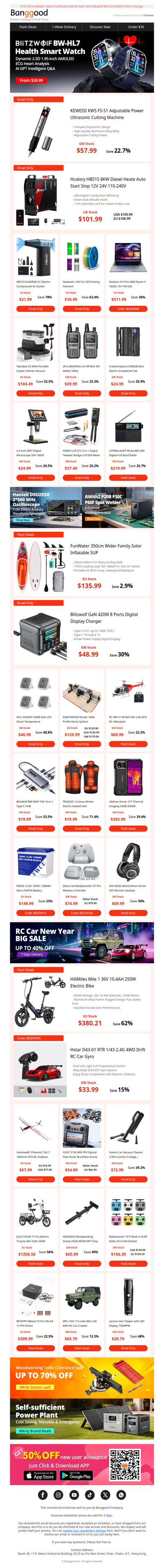 [Jan. Hot Sale][50pcs] From $39.99 BlitzWolf HL7 Smart Watch, $57.99 KEWEISI Ultrasonic Cutting Machine >>