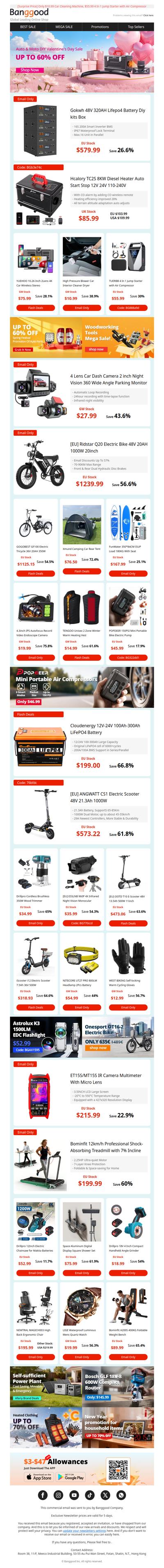 [ Auto & Outdoor ] Up To 60% OFF! HCALORY TC2S 8KW Diesel Heater $85.99, Gokwh 48V 320AH Lifepo4 Battery Diy kits Box $579.99>>