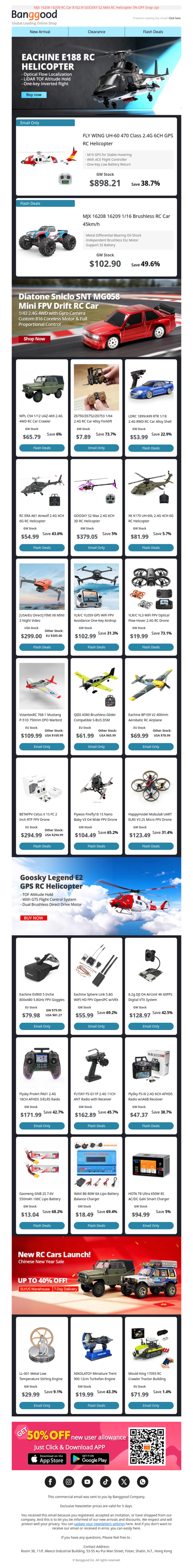 [New Arrival with Bottom Price🌈] Eachine E188 $249.99 Snap Up! MJX 16208 1/16 Brushless RC Car $102.9! Shop Now>>