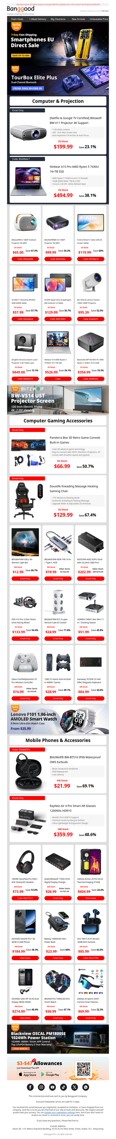 [Smart Device Spring Sale] BlitzWolf BW-VS14 120 Inch Electric Floor Rising UST Projector Screen, $494.99 Ninkear A15 Pro.