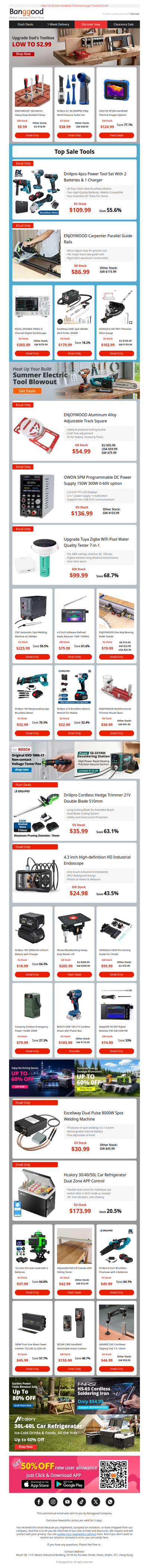 [Hot Sale Tools & Auto Parts] Drillpro 4pcs Power Tool Set With 2 Batteries 1 Charger Only $109.99,ENJOYWOOD Carpenter Parallel Guide Rails EU Stock $86.99, Shop Now>