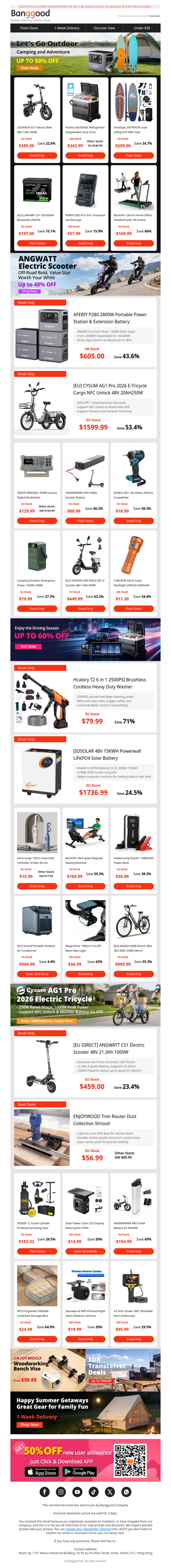 [Summer Sale Up to 70% Off] 48V 400W Electric Bike Only $385! 2000LM 3000mAh Flashlight Only $11.3!