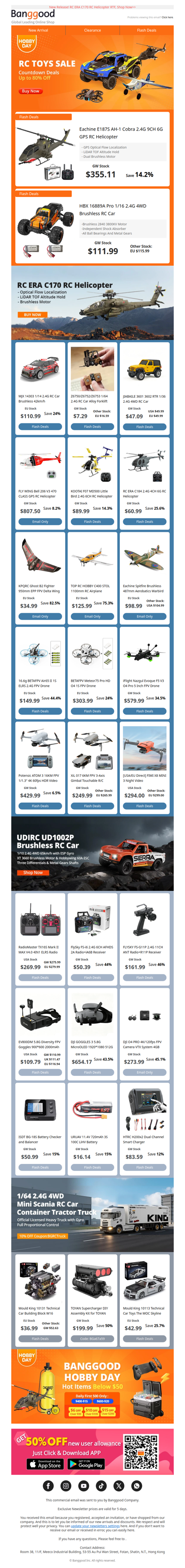 [HOBBY DAY] RC Toys Sale: 36Hrs Countdown Deals! Up to 80% Off, Show Now>>