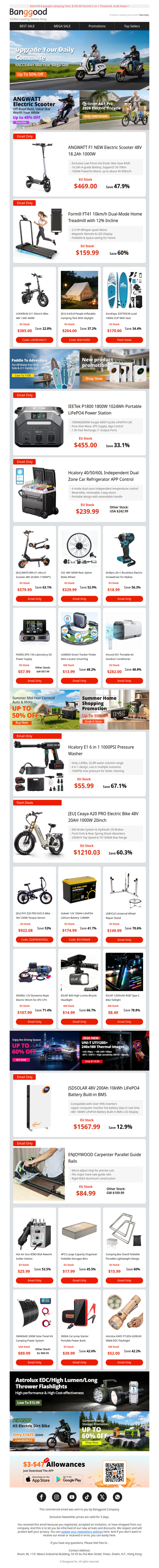 Up to 50% OFF RACCEWAY E-motor Mega Sale, ANGWATTF NEW 1000W Electric Scooter Dropped to $259.99, hurry up>>