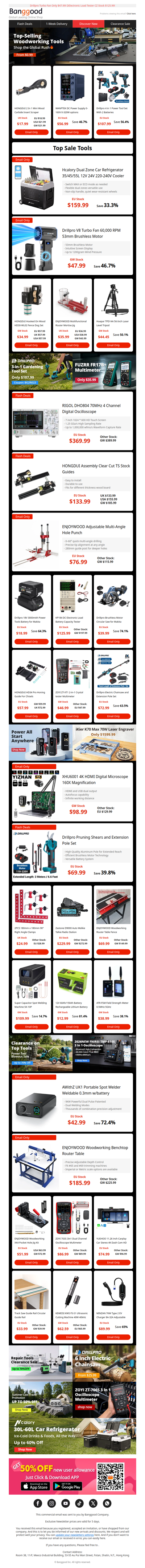 [Up to 60% Off] Woodworking Tools From $0.99! Hcalory Car Refrigerator CZ Stock $159.99! 160X 4K Microscope As low as $98.99!