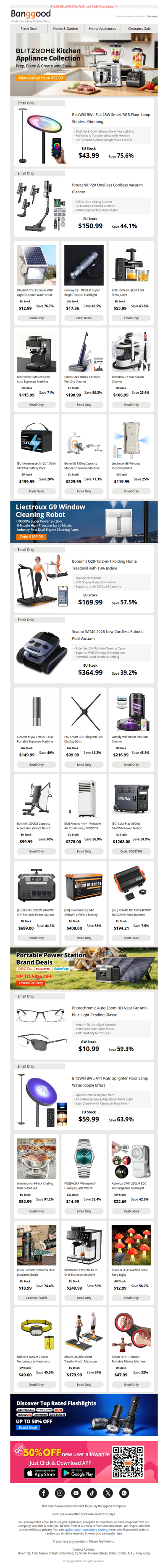 🌈BlitzHome Kitchen Appliance Collection Up To 50% OFF, $150.99 Proscenic P20 OnePass Cordless Vacuum Cleaner.