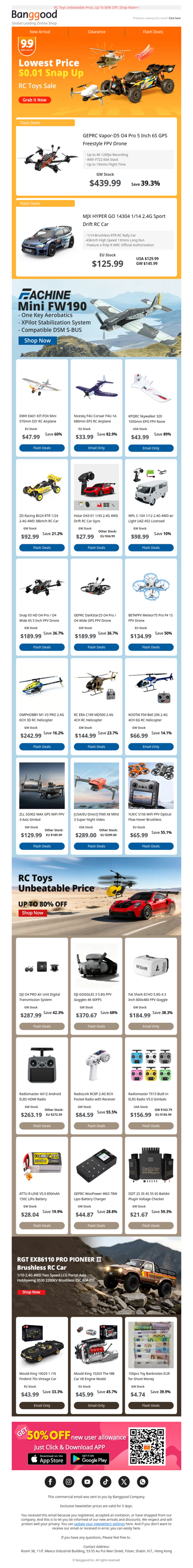[Banggood 20th Anniversary] RC Toys Sale: Lowest Price $0.01 Snap Up>