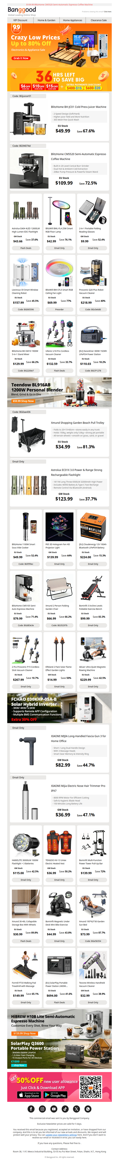[9.9 20th. Anniv.] Mega Coupon for Home Appliances! $49.99 BlitzHome Cold Press Juicer Machine.