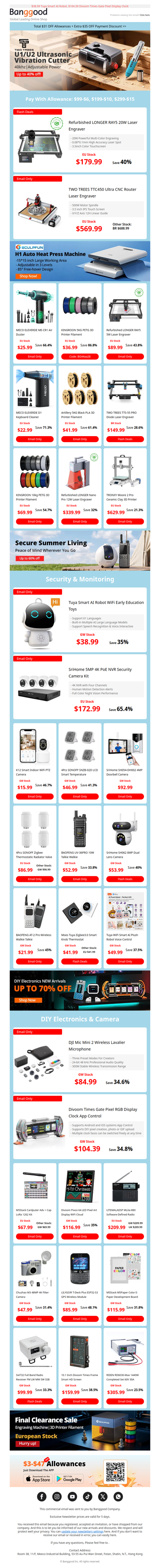 [Electron Anniv. Sale] $569.99 TWO TREES TTC450 Ultra CNC Router Engraver, $84.99 DJI Wireless Lavalier Microphone.
