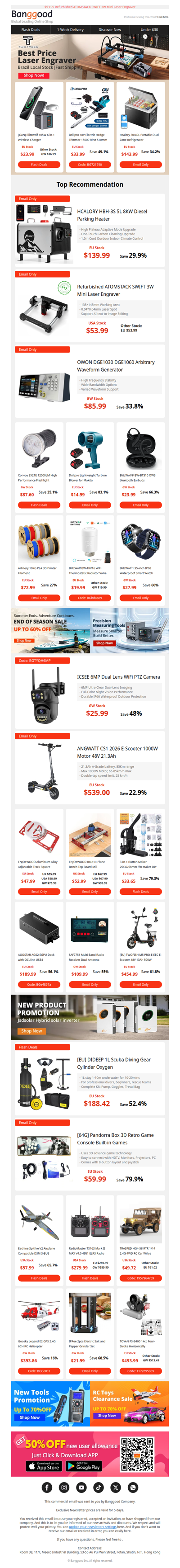 ☀️[Sunday Mega Coupon] Only $23.99 [GaN] Blitzwolf 105W Charger, $33.99 Drillpro Electric Hedge Trimmer.