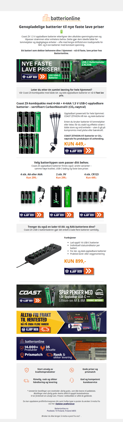 Ny lav pris på COAST oppladbare batterier 🔋