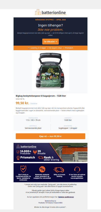 50 % på bagasjeromsbeskyttelse