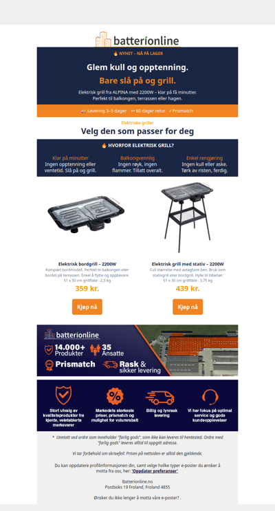 Klar for grillsesongen? Elektrisk grill fra 359 kr.