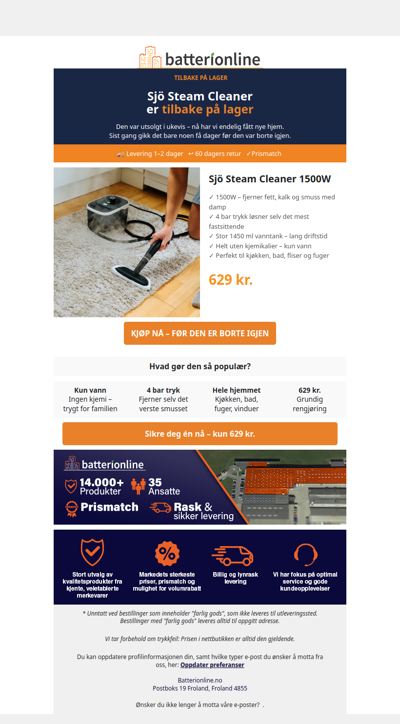 Sjö Steam Cleaner er tilbake på lager