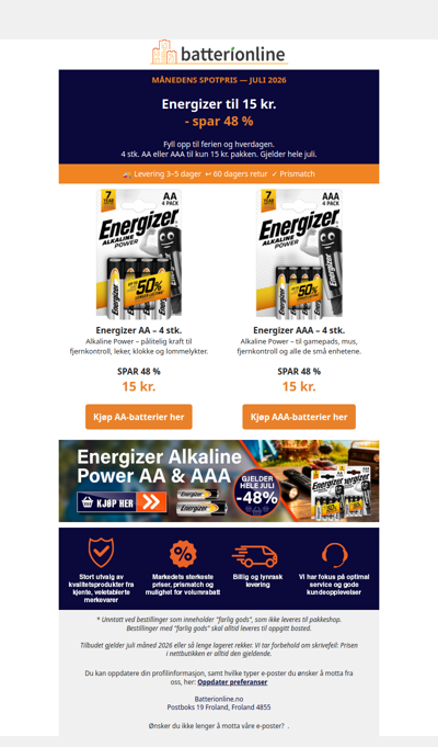 15 kr. for 4 Energizer-batterier – månedens spotpris