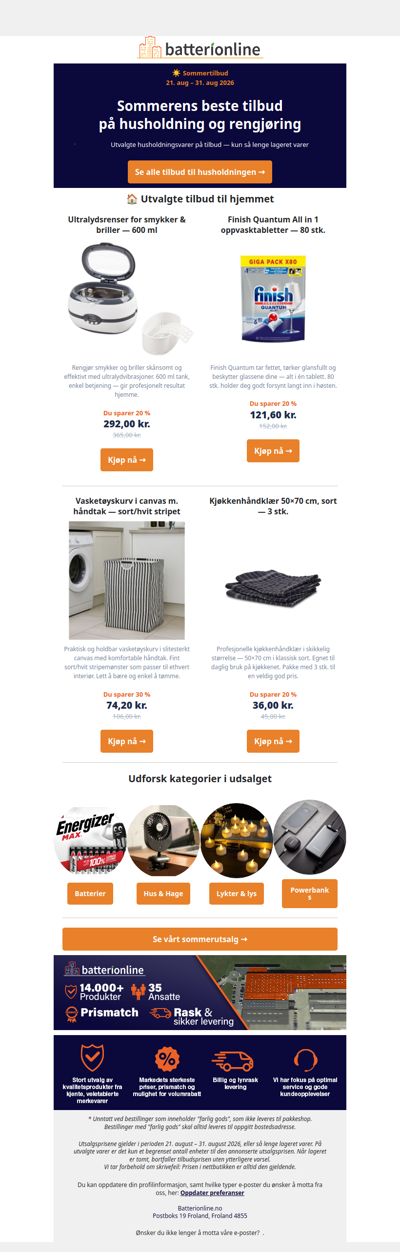 Gjør rent til sommerpris — opptil 30%