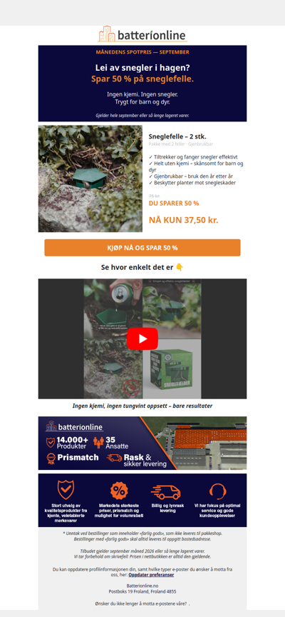 Snegler i hagen? Bli kvitt dem for bare 37,50 kr.