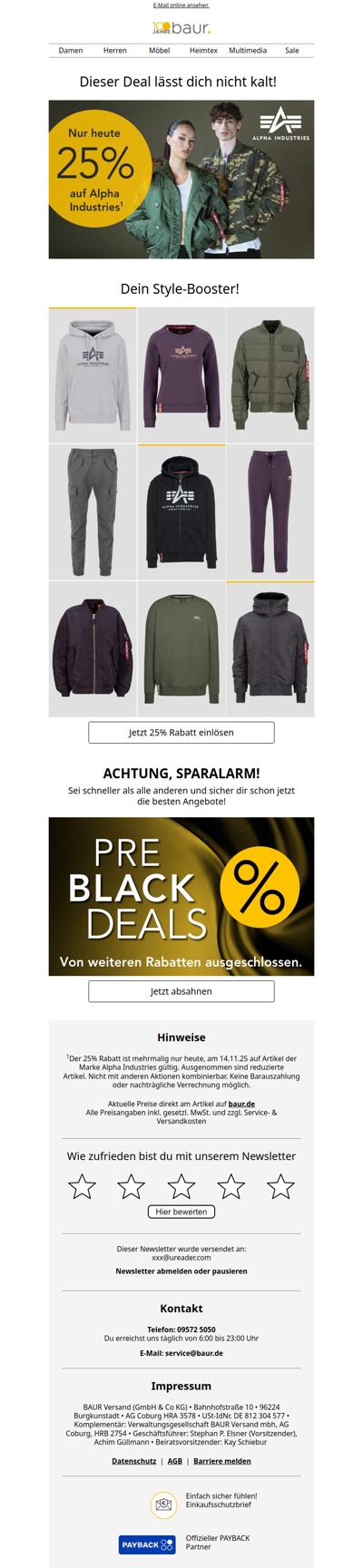 Nur bis 23:59 Uhr: 25% auf Alpha Industries!