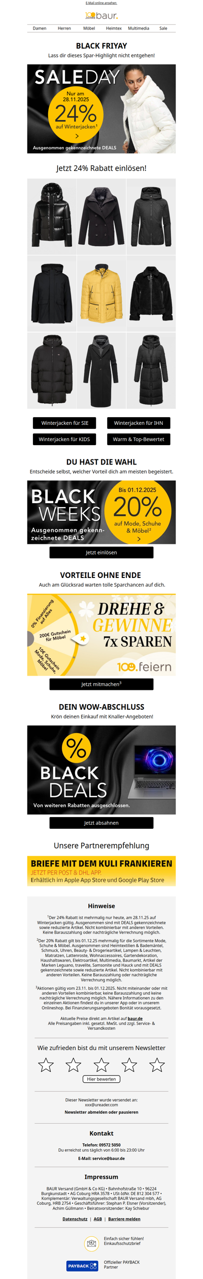 24% auf Winterjacken▪️20% auf Schuhe & Co.▪️Bis zu 25% am Glücksrad