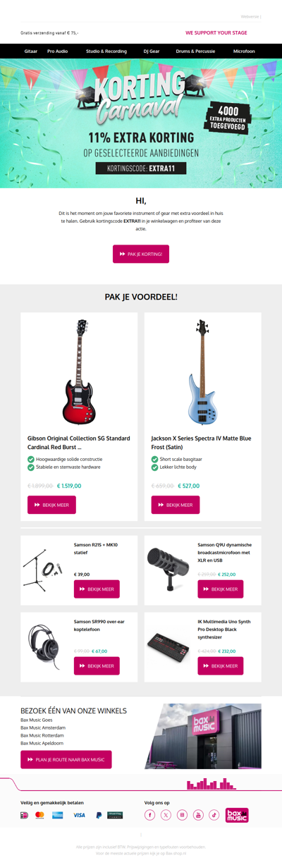 Extra 11% korting op jouw muziekgear!