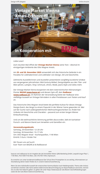 Xmas-Edition des Vintage Markets Vienna in Kooperation mit BAZAR