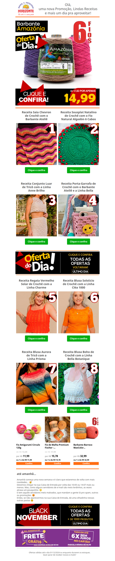 Barbante Amazônia na Oferta do dia + ÚLTIMO dia de Black e 8 Receitas GRÁTIS. Bora aproveitar! 🧡🌞