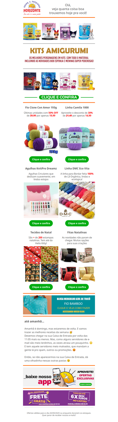 Kits Amigurumi de Personagens + Lãs e Linhas em Promoção, Agulhas Importadas, Tecidos e Fitas Natalinas. Vem ver!😍