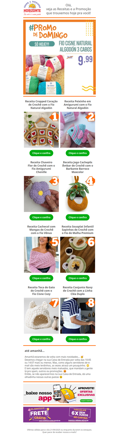 Fio Cisne Natural Algodón na #PromodeDomingo e + 8 Lindas Receitas de Crochê e Tricô pra você. Vem já aproveitar! 🧡😄