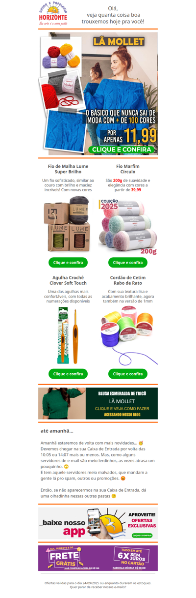 Lã Mollet por apenas 11,99 + CORES NOVAS Fio de Malha Lume, Fio Marfim em Promoção e Agulha Clover. Vem ver!🧡😍