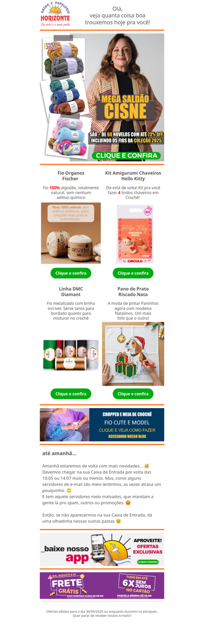 Saldão de Lãs Cisne com SUPER DESCONTOS + Fio 100% natural, Kit Amigurumi e Panos para Pintar. Vem ver!🧡😄