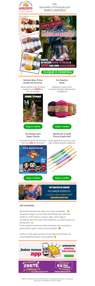 Promoção Lãs Pingouin COMPRE E GANHE + Fio Náutico com Novas Cores, Kit Amigurumi com desconto e muito mais. Vem ver!🧡