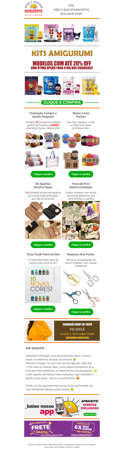 Kits Amigurumi com Desconto, Lãs Pingouin em Promoção, Novas Cores da Fischer, Tesouras, Agulhas e muito mais. Vem ver!