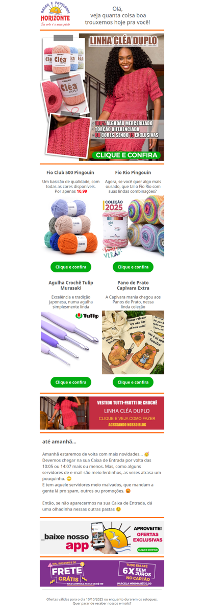 Linha Cléa Duplo, Lãs Pingouin, Agulha Tulip e Pano de Prato de Capivara. Vem ver isso e muito mais!🧡😄